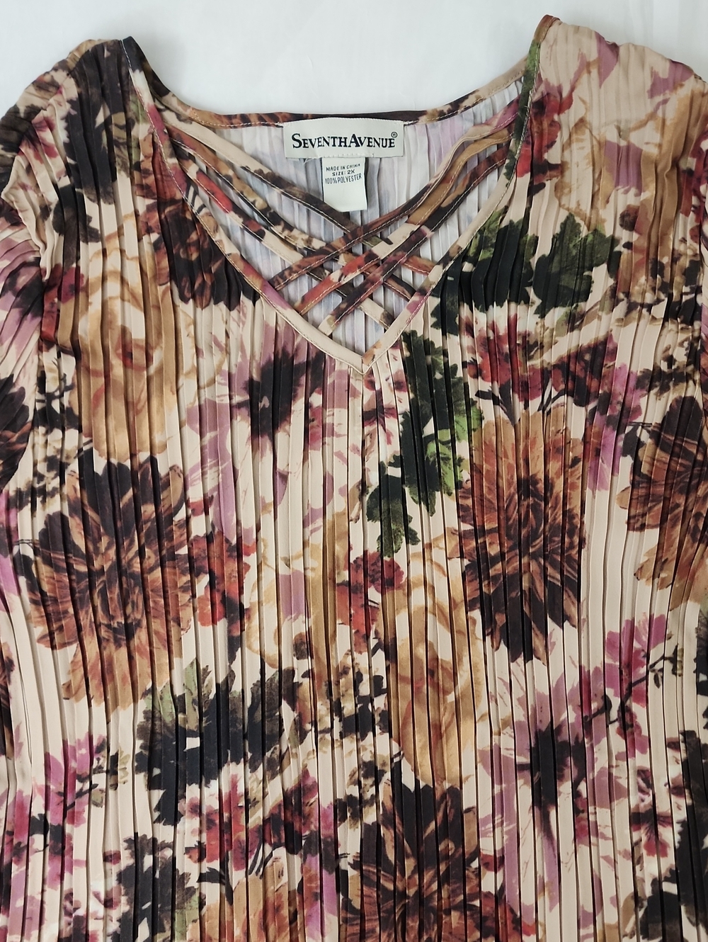 Seventh Avenue Floral Pleated Long-Sleeve Blouse - Beige Floral